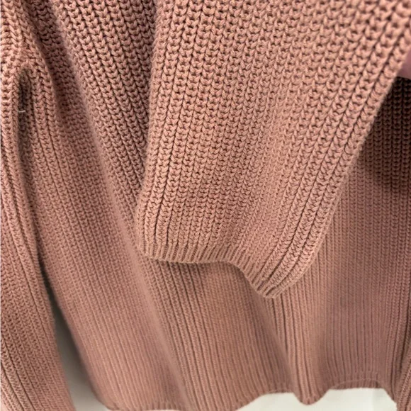 Jenni Kayne Dusty Rose Fisherman Knit Cotton Crew Neck Sweater Tag Size Large - Picture 6 of 14